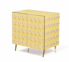 Butter Yellow 90-Sphere Murano Glass Cabinet with Brass Legs, Italy
