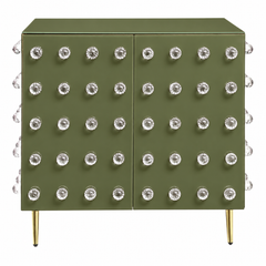 Olive Green Murano Glass Sphere Cabinet, Brass Trim, Italy