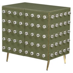 Olive Green Murano Glass Sphere Cabinet, Brass Trim, Italy