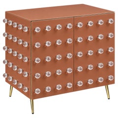 Terracotta Murano Glass Cabinet with 90 Clear Spheres and Brass, Italy
