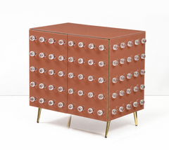 Terracotta Murano Glass Cabinet with 90 Clear Spheres and Brass, Italy