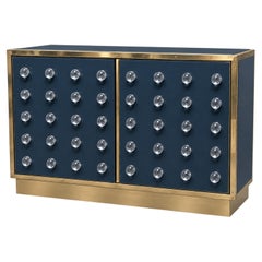 Navy Murano Glass Sphere Dry Bar on Solid Brass Plinth, Italy
