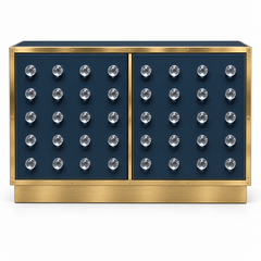 Navy Murano Glass Sphere Dry Bar on Solid Brass Plinth, Italy