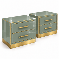 Table de chevet en verre de Murano vert sauge avec socle en laiton, paire italienne
