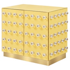 Butter Yellow Murano Glass 90-Sphere Cabinet with Brass Base, Italy