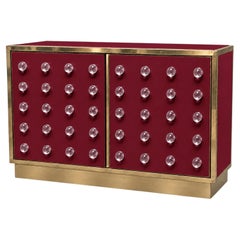 Burgundy Murano Glass Sphere Dry Bar with Low Brass Base, Italy