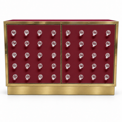 Burgundy Murano Glass Sphere Dry Bar with Low Brass Base, Italy