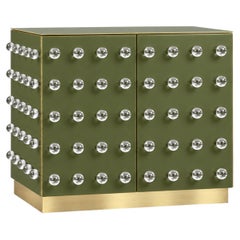 Olive Green Murano Glass 90-Sphere Cabinet on a Solid Brass Base