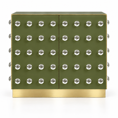 Olive Green Murano Glass 90-Sphere Cabinet on a Solid Brass Base