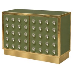 Olive Green Murano Glass Dry Bar with Brass Plinth, Italian Design