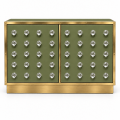 Olive Green Murano Glass Dry Bar with Brass Plinth, Italian Design