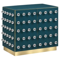 Petrol Blue Murano Glass 90-Sphere Cabinet on a Brass Base