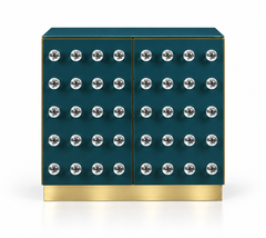 Petrol Blue Murano Glass 90-Sphere Cabinet on a Brass Base