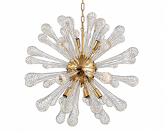 Lustre « Sputnik » composé de 50 verres bombés de Murano et d'une structure dorée