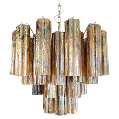 Lustre italien en tubes de verre de Murano, couleur ambre et noir, structure en nickel