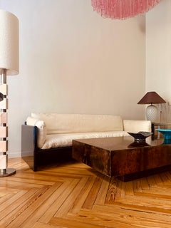 Original Aldo Tura table made of solid wood upholstered in lacquered goatskin
