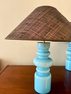 Pair of blue opaline lamps by Lampestrom for Altersfors