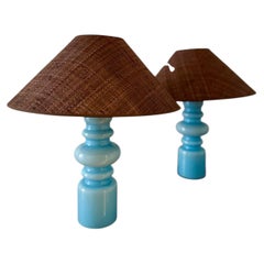 Pair of blue opaline lamps by Lampestrom for Altersfors