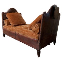 Antique An Exquisite and Rare French Leather Daybed Completely Original, Circa 1920's