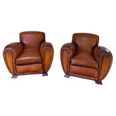 A Pair of 1940’s French Leather club Chairs, La Crème de la Crème 