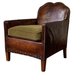 A Very Pretty French Leather Club Chair, Normandy Moustache Model Circa 1920