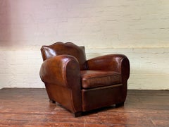 Iconic French Leather Club Chair, Havana ‘Moustache’ model, Cuban Cigar Arms