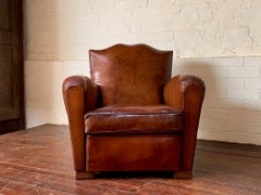 A Beautiful French Leather Club Chair, Caramel Moustache Model, Circa 1940’s