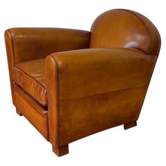 A Beautiful French Leather Club Chair Parisian Round-Back Model