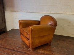 A Beautiful French Leather Club Chair Parisian Round-Back Model