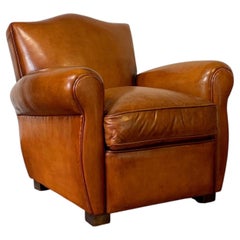 A Beautiful French Leather Club Chair, Chapeau de Gendarme Model Circa 1950's