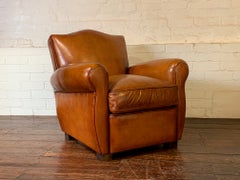 A Beautiful French Leather Club Chair, Chapeau de Gendarme Model Circa 1950's