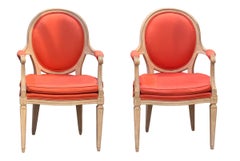 Pair of Vintage Painted French Armchairs with Oval Backs