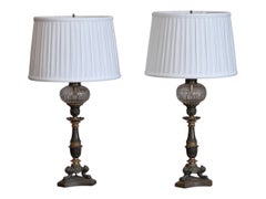 Pair of Early 19th Century French Empire Lamps with Cut Glass Fonts