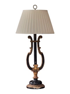 Lampe vintage italienne en forme de lyre, ébénisée et dorée