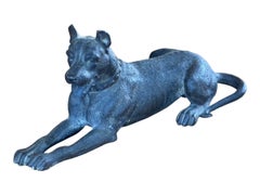 19th Century Austrian Bronze Recumbent Dog with Studded Collar