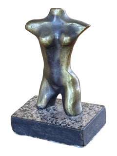Bronze Nude Female Torso on Stone Base