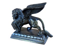 19th Century English Patinated White Metal Herald Lion with Wings