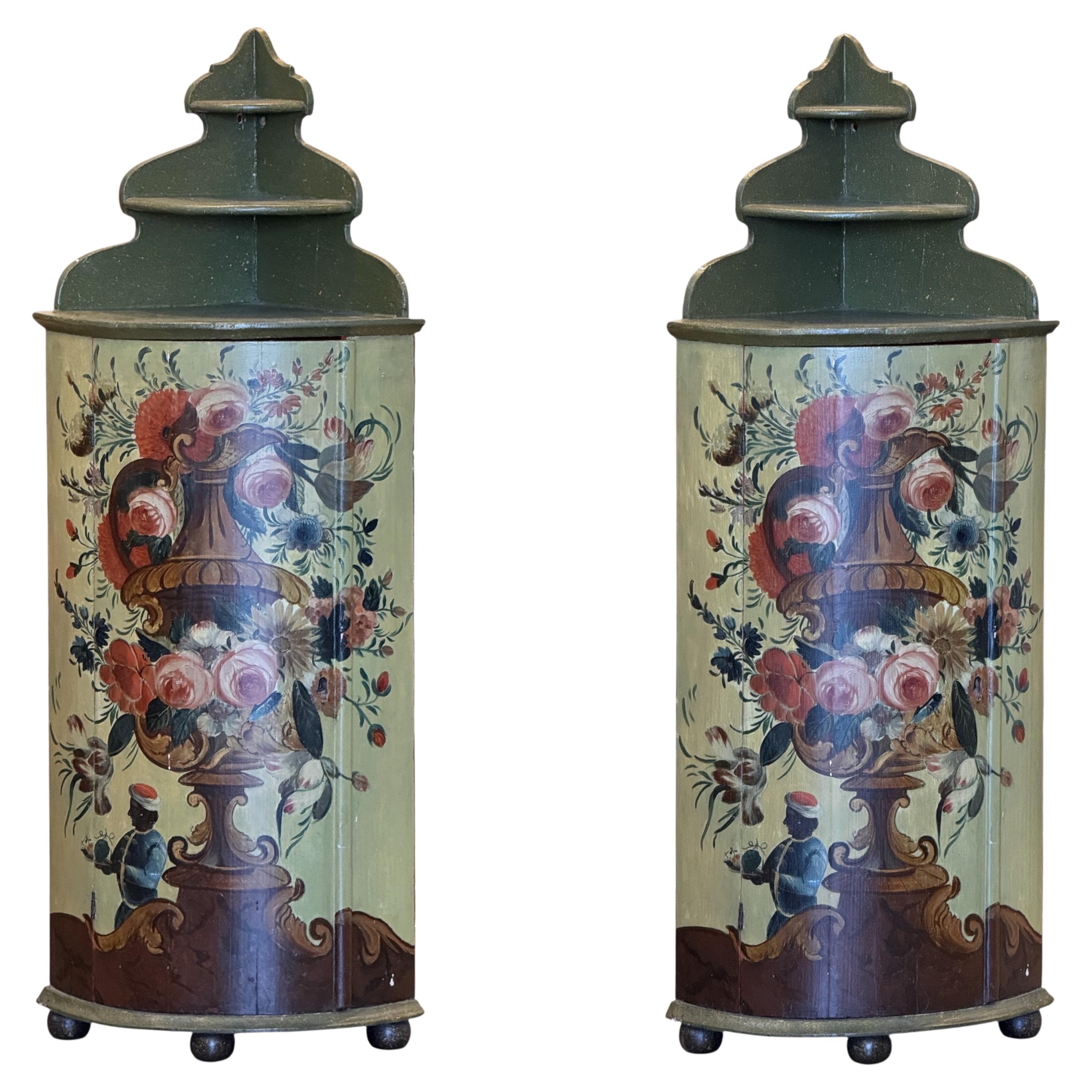 Pair of 19th Century Painted Corner Cupboards