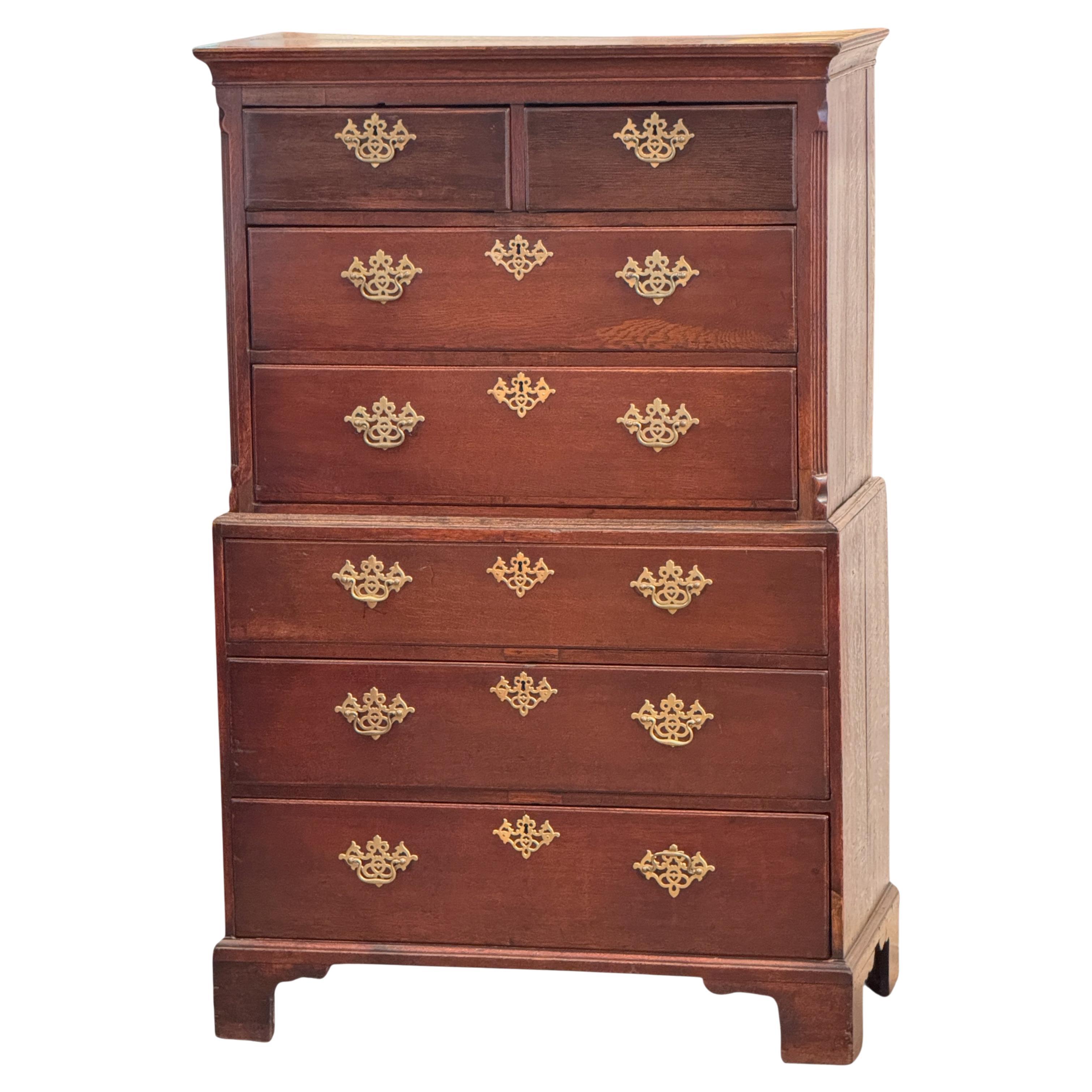 18th Century English Oak Chest-on-Chest For Sale
