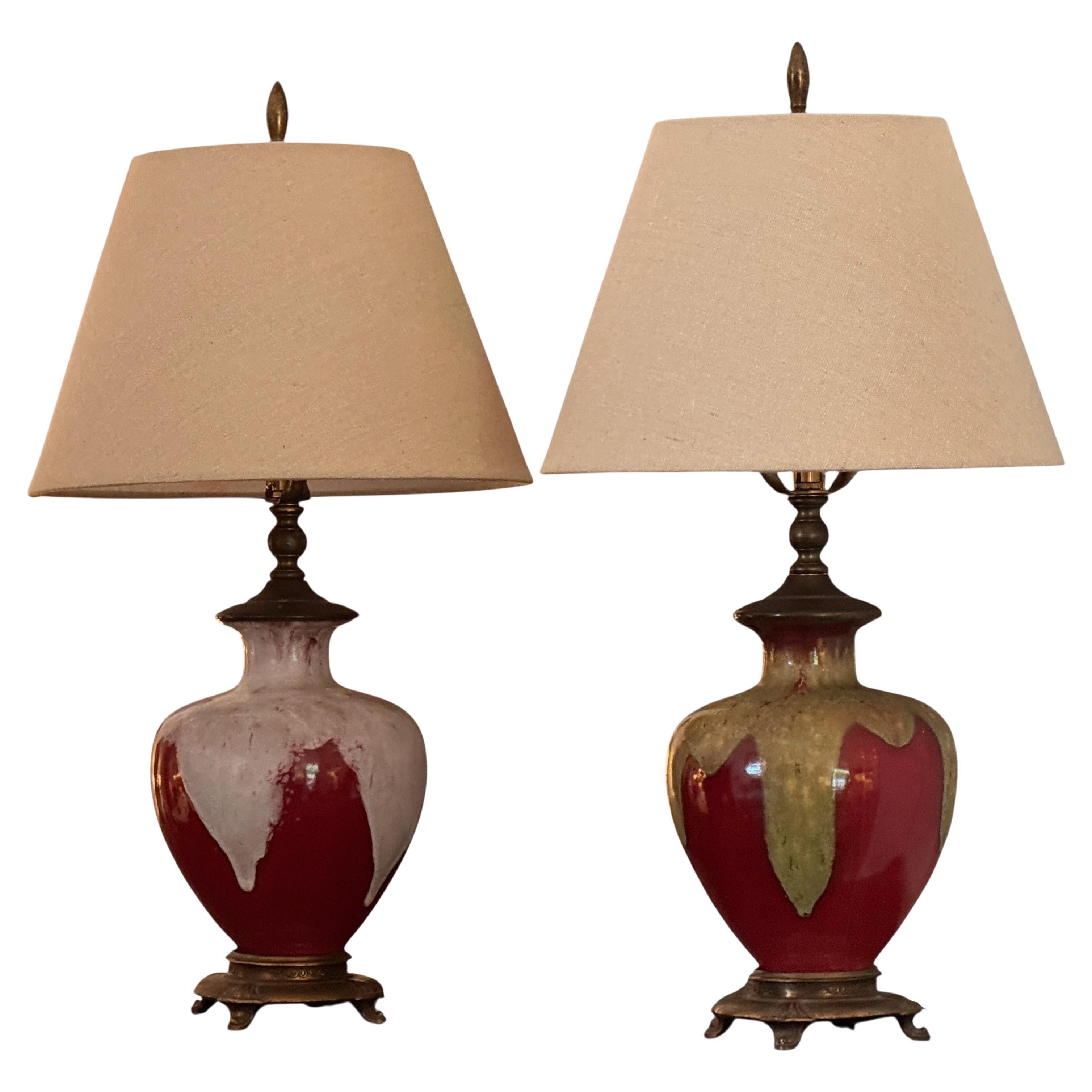 Pair of 1950s Sang De Boeuf Glazed Table Lamps For Sale
