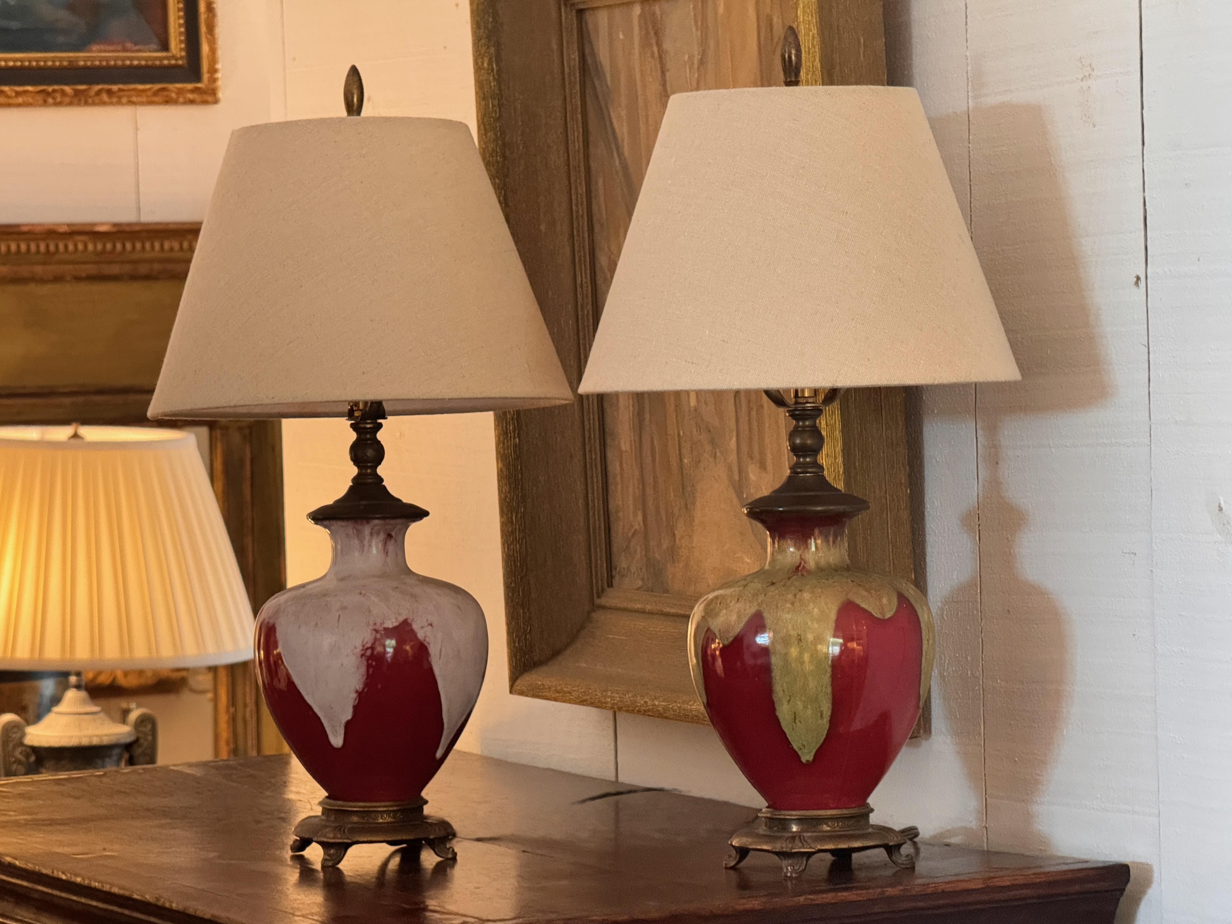 Unknown Pair of 1950s Sang De Boeuf Glazed Table Lamps For Sale
