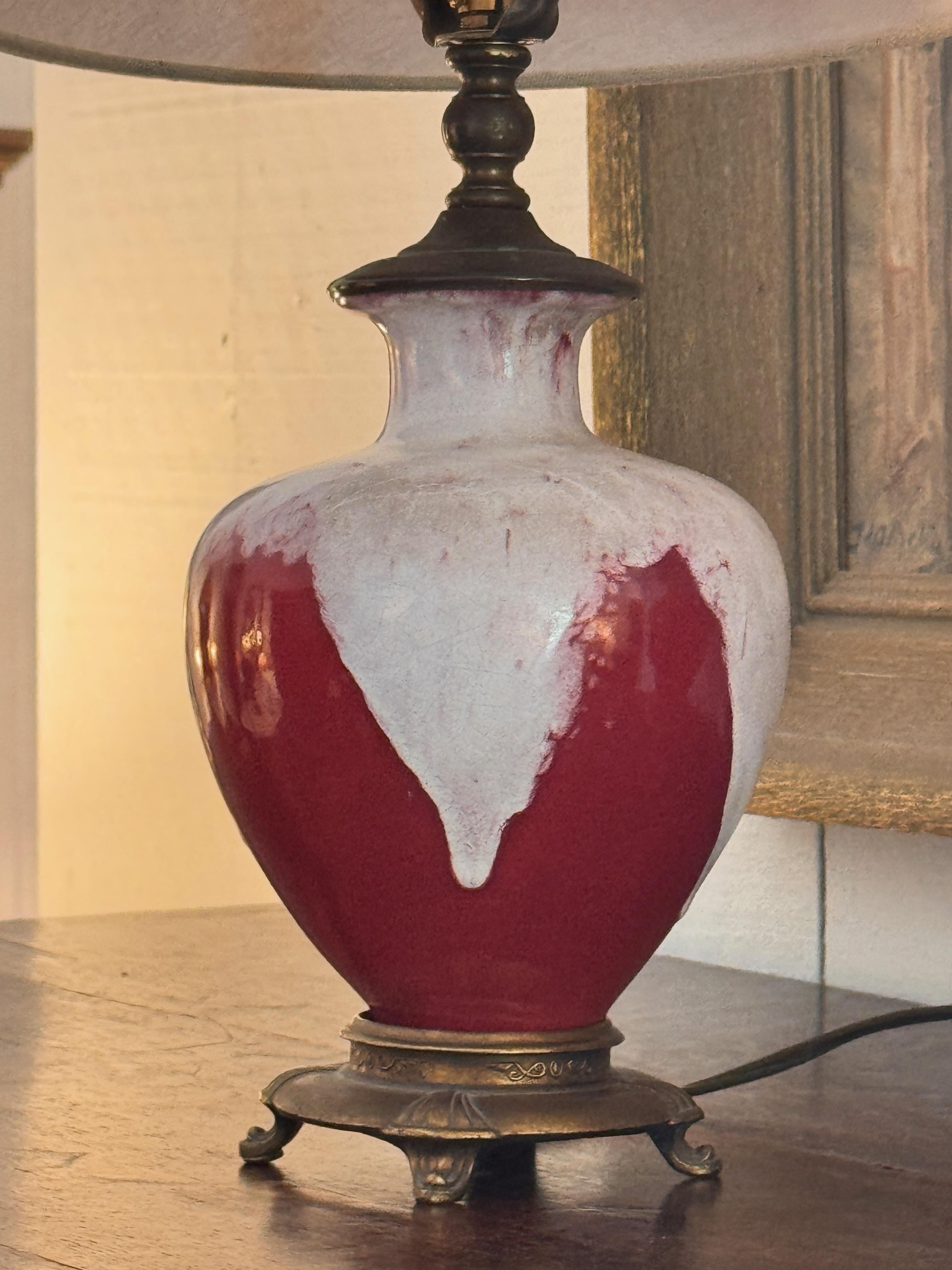 Ceramic Pair of 1950s Sang De Boeuf Glazed Table Lamps For Sale