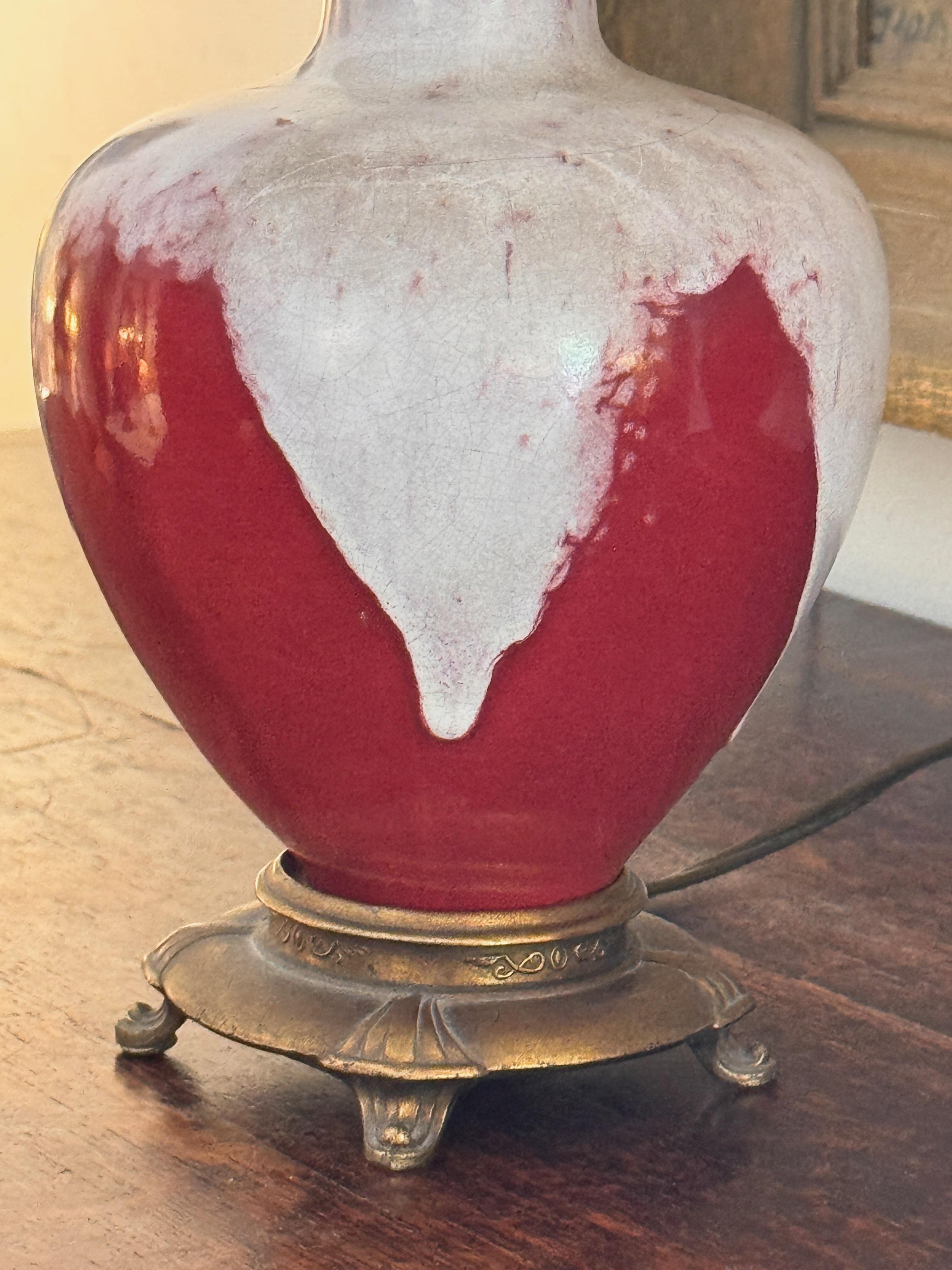 Pair of 1950s Sang De Boeuf Glazed Table Lamps For Sale 1