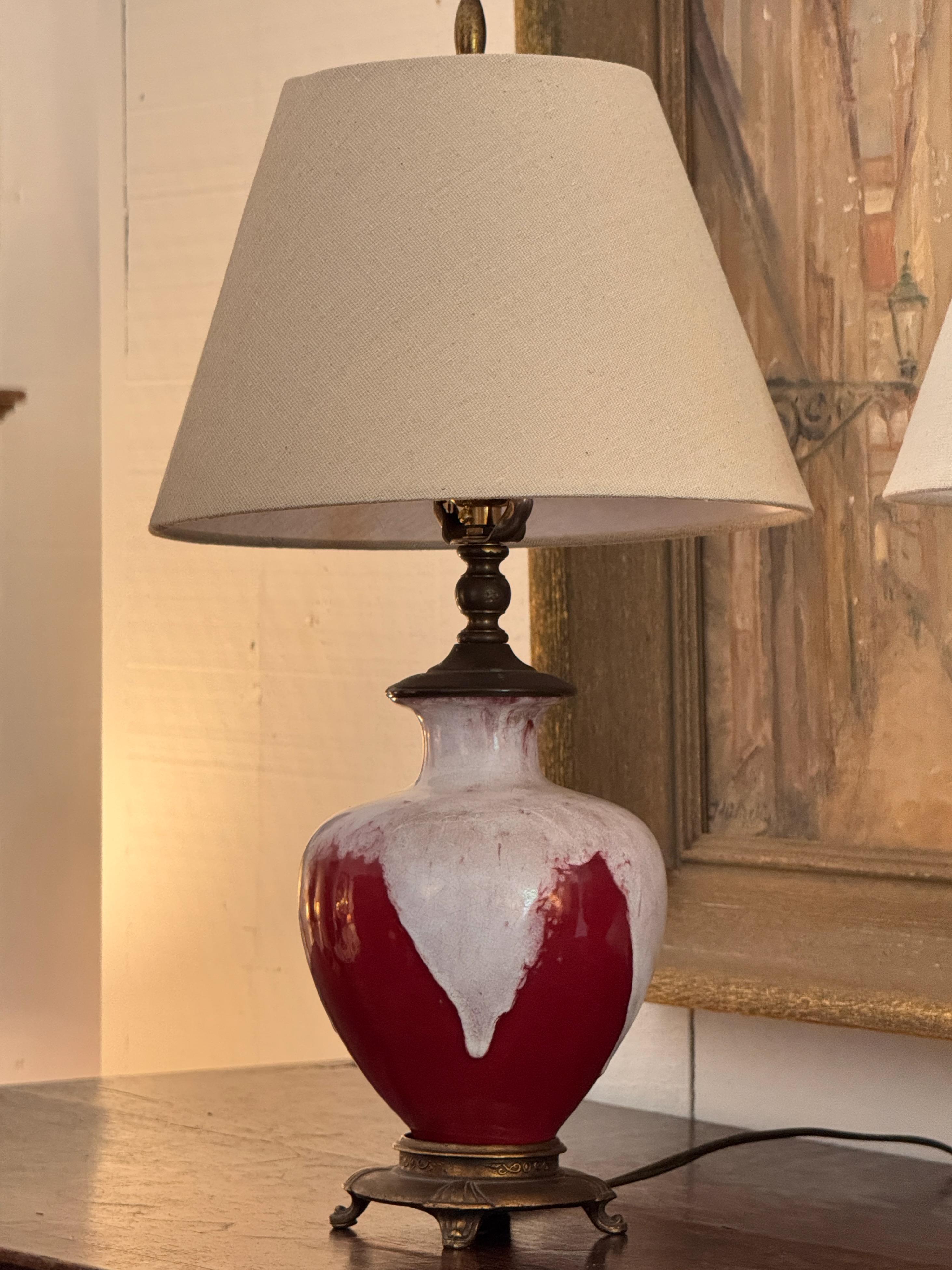Pair of 1950s Sang De Boeuf Glazed Table Lamps In Good Condition For Sale In Charlottesville, VA