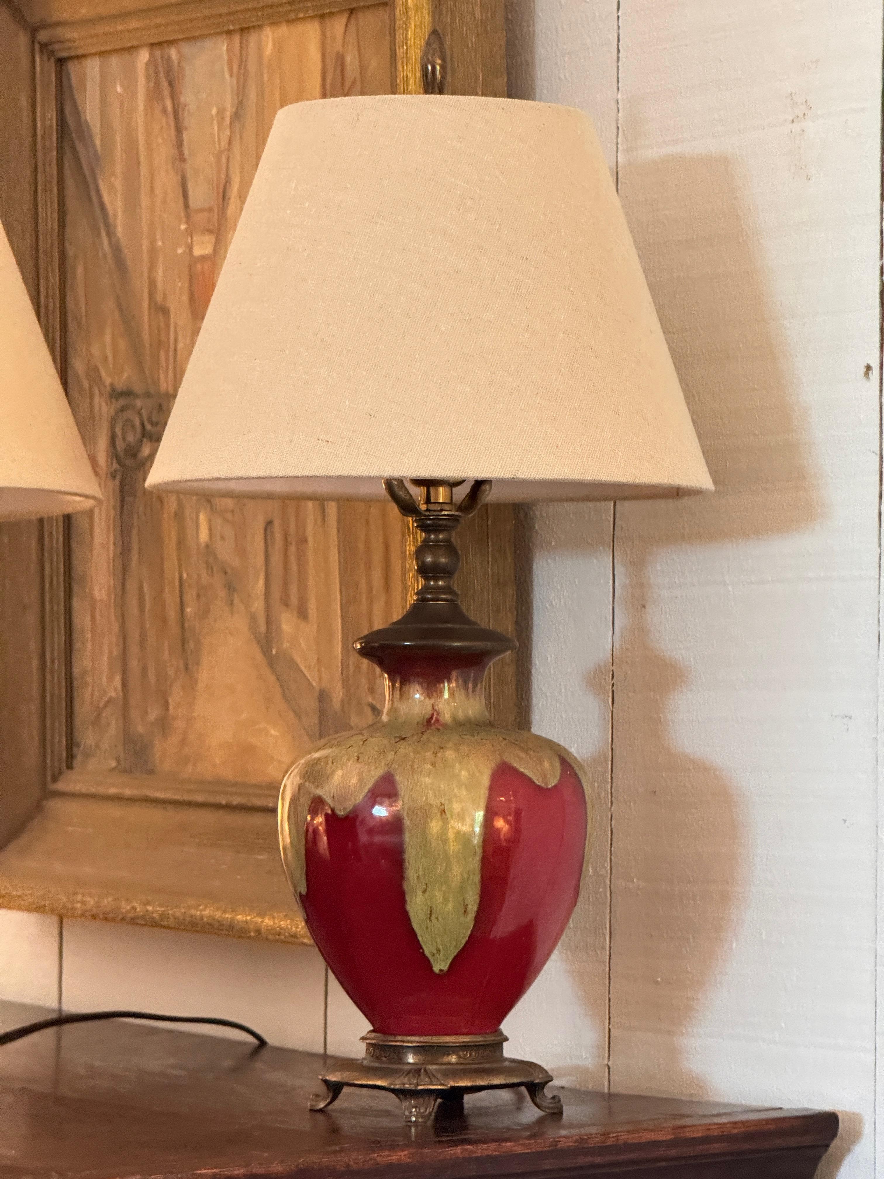 Mid-20th Century Pair of 1950s Sang De Boeuf Glazed Table Lamps For Sale