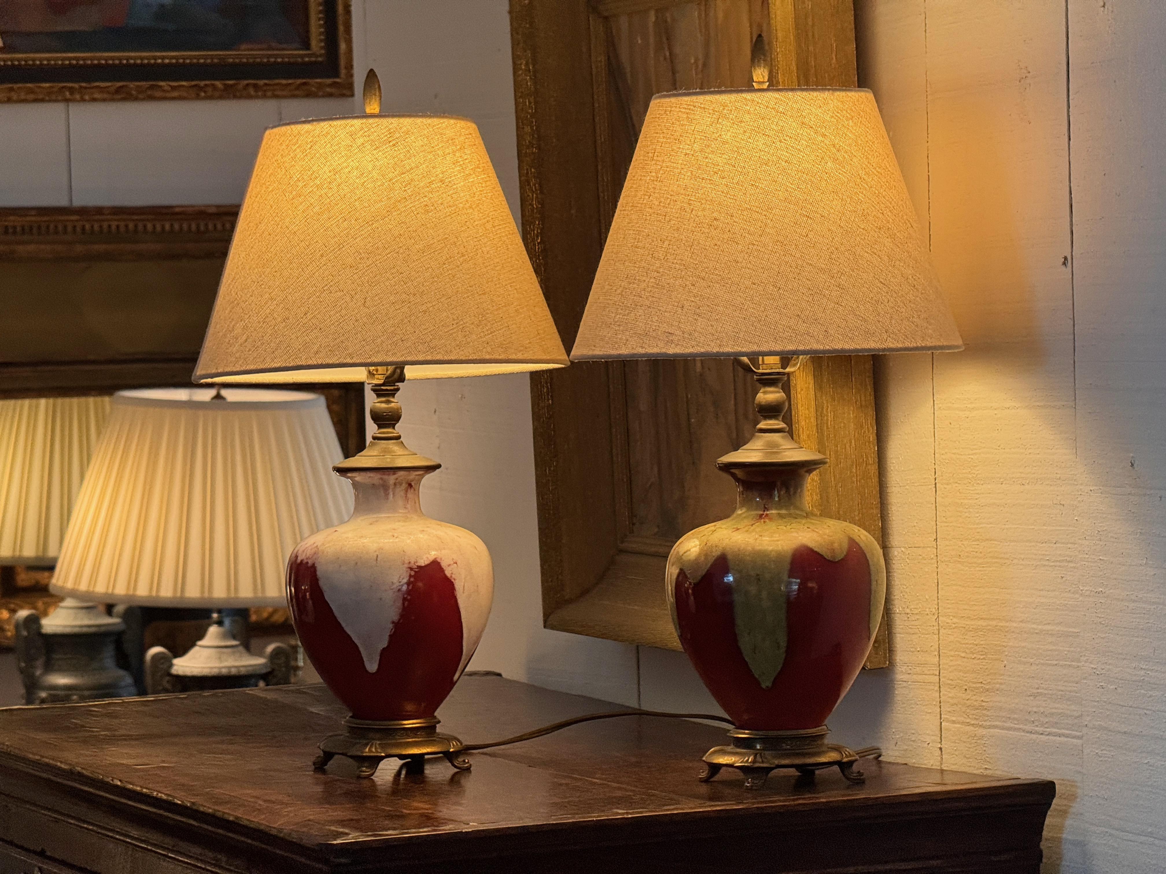 Pair of 1950s Sang De Boeuf Glazed Table Lamps For Sale 4