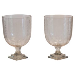 Pair of Large Etched Glass Vases With Wheat Motif