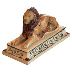 19th Century English Polychrome Pottery Lion