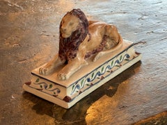 19th Century English Polychrome Pottery Lion