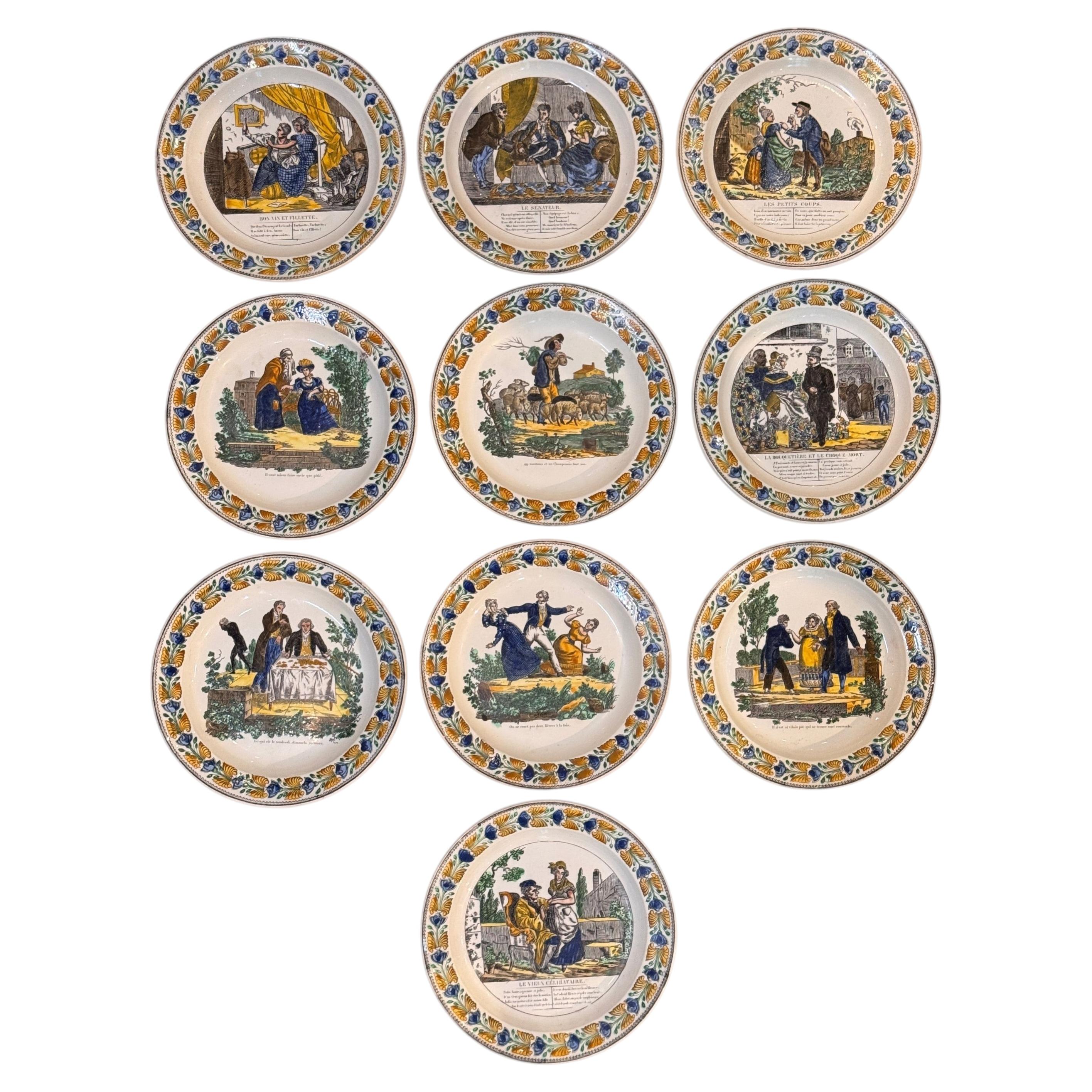 Set of Ten French Creil Faience Plates, circa 1830